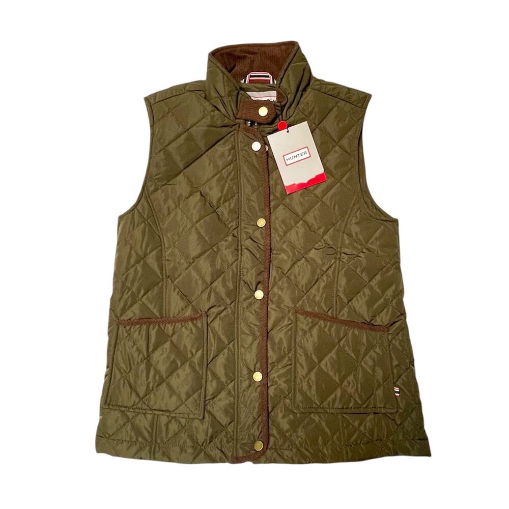 NWT Hunter Quilted Corduroy Trim Olive Green Outerwear Vest Size S